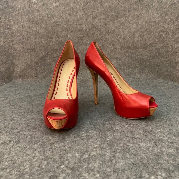 Enzo Angiolini EATANEN Women's Distressed Red Leather Heel Peep Toe Shoes - Picture 1 of 9